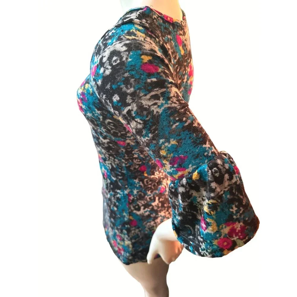 City Streets Girls XXS  Sleeve Floral Knit Top 96 Polyester 4 Spandex Black Blue - Picture 4 of 8